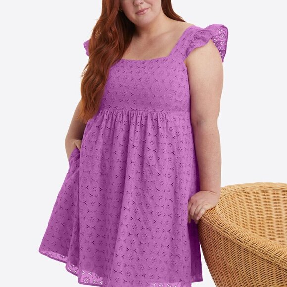 NWT Draper James 'Maddie' Babydoll Dress in Purple Eyelet Cotton- Size XXL - Picture 1 of 6
